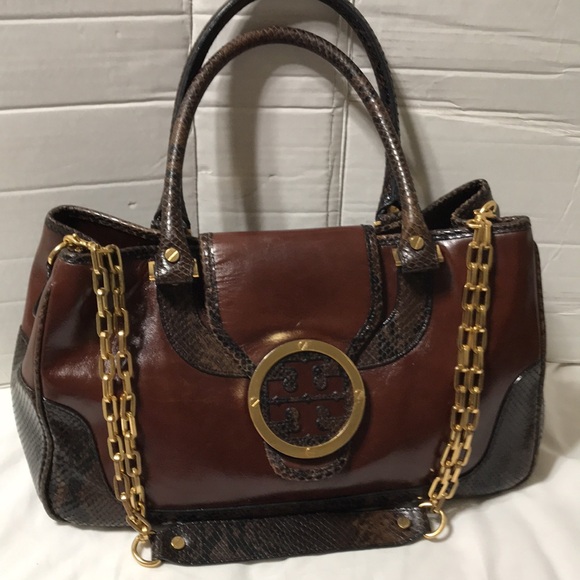 Tory Burch leather/snake gold hardware chain strap bag. Vintage! EUC - Picture 9 of 13